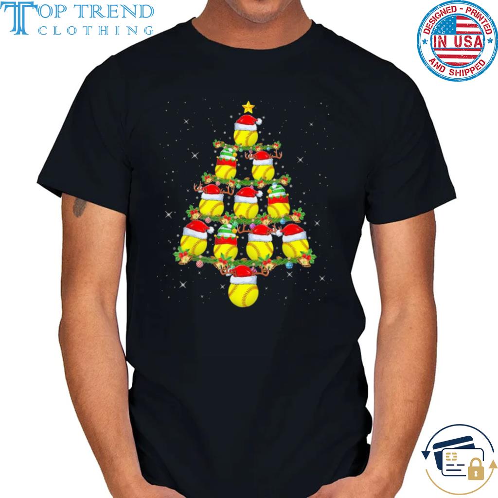 Best softball lover xmas tree lights santa softball Christmas sweater