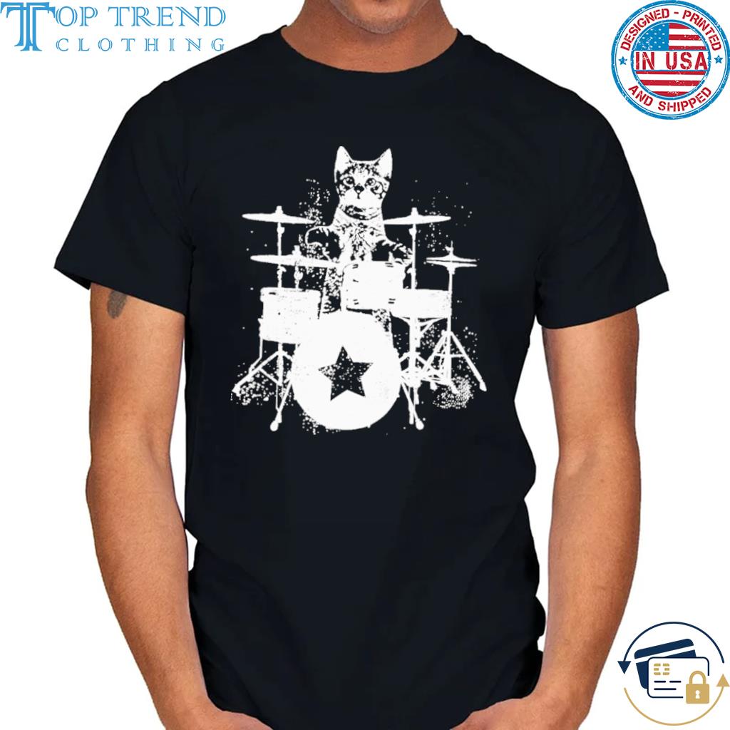 Funny punk Rockstar Kitten Kitty Cat Drummer Playing Drums Graphic Shirt