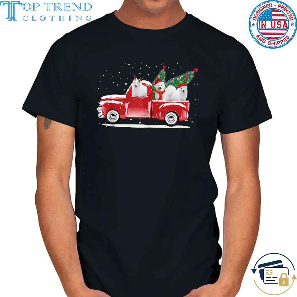 Nice samoyed Christmas Red Truck Pick Up Tree sweater
