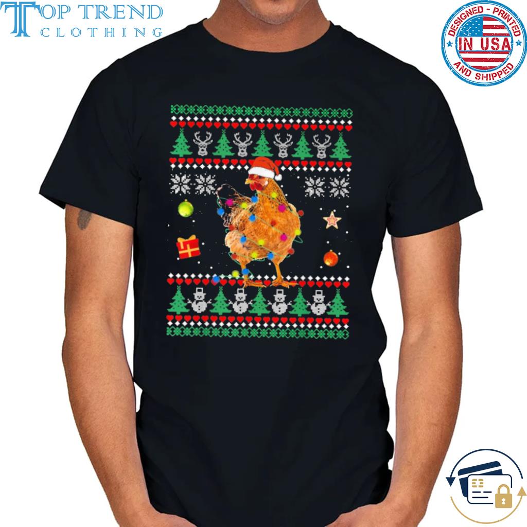 Santa chicken 2022 ugly Christmas lights sweater