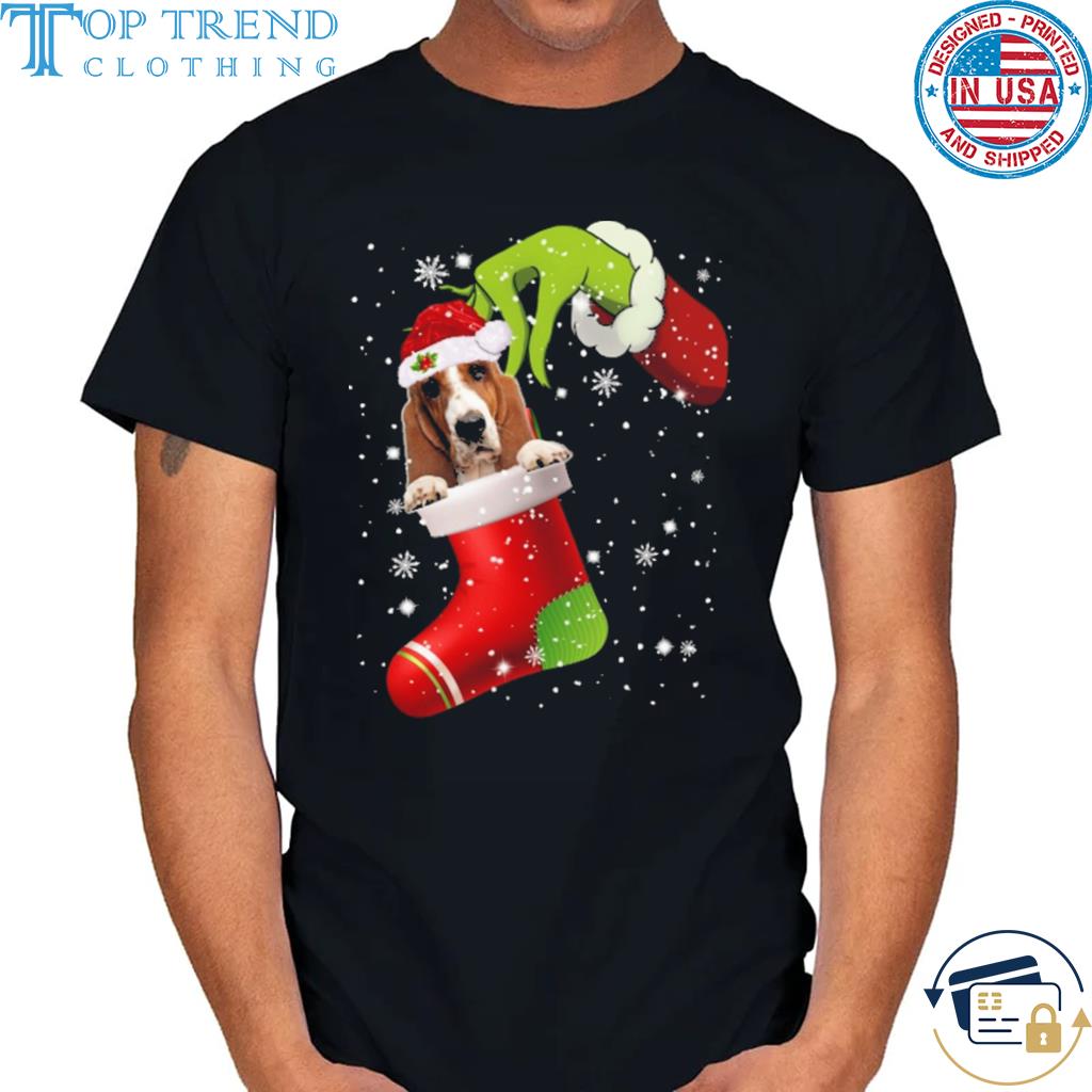 The grinch hand santa basset hound 2022 Christmas sweater