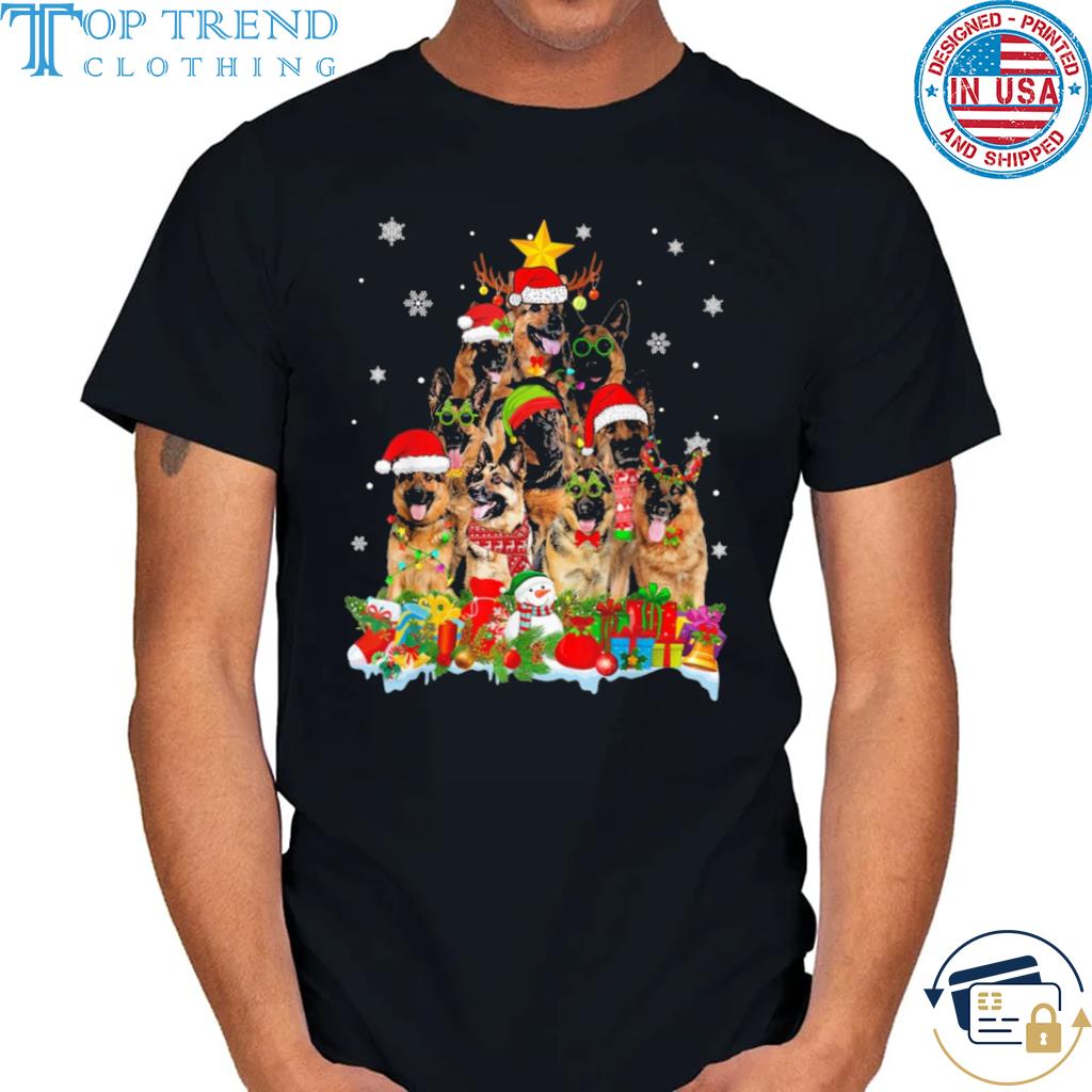 Top santa german shepherd dog Christmas tree lights xmas sweater