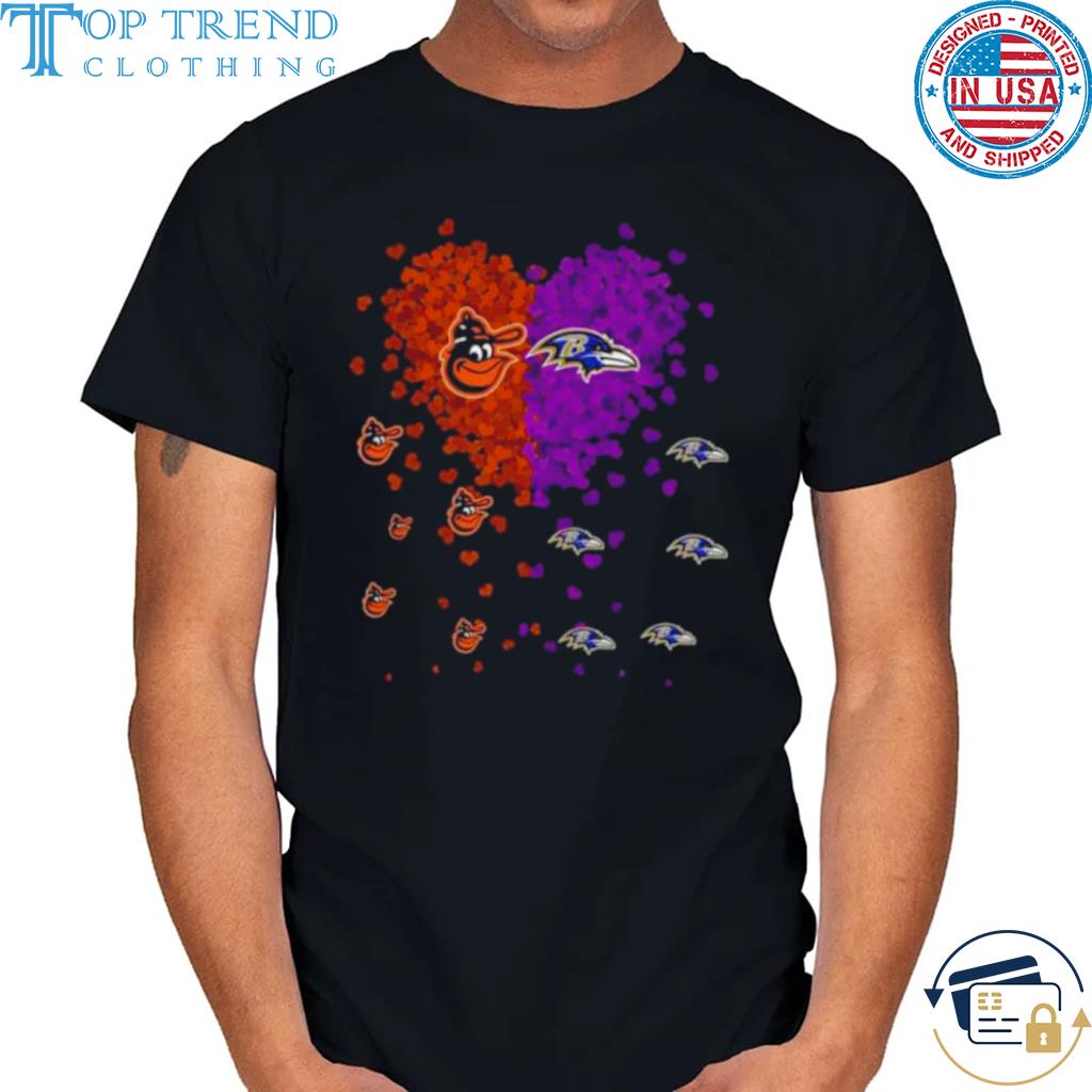 Awesome baltimore Ravens and Baltimore Orioles Hearts 2022 shirt