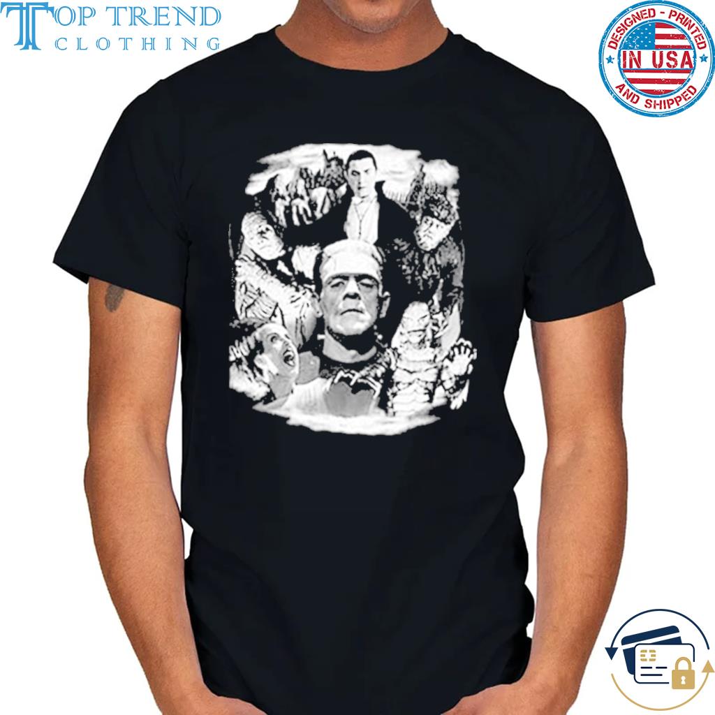 Nice universal Monsters Collage Frankenstein Karloff Lugosi Shirt