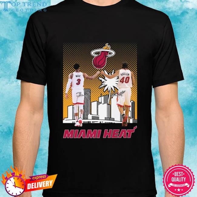 Official miami Heat City skyline Dwyane Wade And Udonis Haslem signatures 2023 shirt