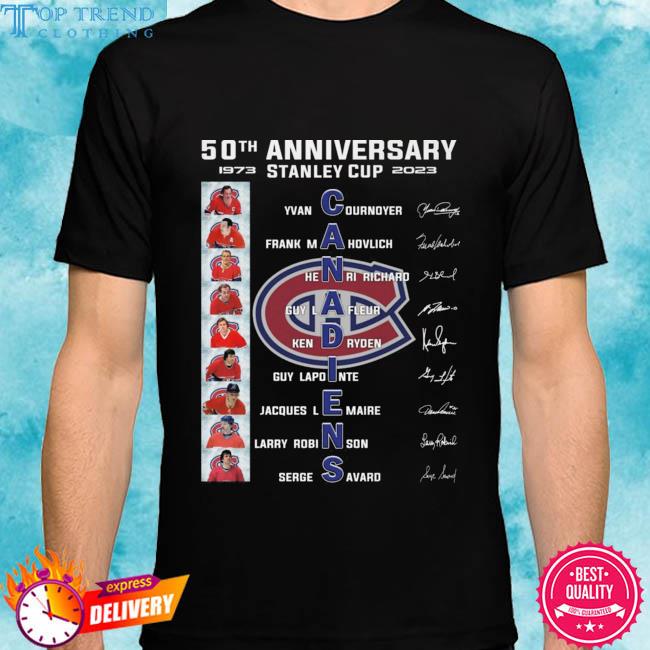 Official montreal Canadiens 50th anniversary 1973 2023 stanley cup signatures shirt
