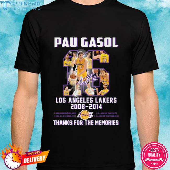 Official pau gasol los angeles lakers 2008 2014 thanos for the memories signature shirt